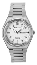 Citizen Zenshin Super Titanium White Dial Eco-Drive AW0130-85A 100M Men's Watch
