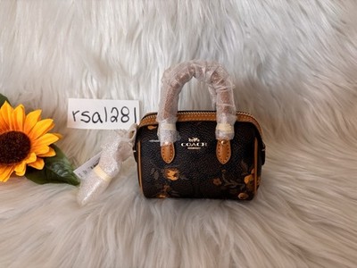 NWT Coach Mini Rowan Keychain Charm in Signature Canvas with Floral Print CCF12