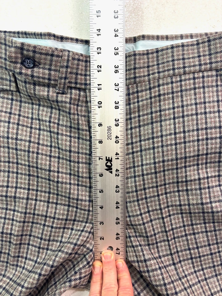 NUEVO Pantalones Deadstock Años 70 38x31 Gris Marrón Mezcla de Lana a Cuadros Retro Acampanados Para Hombres Foto 4 de 4