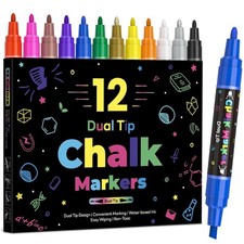 12 Dual Tip Liquid Chalk Markers Erasable Marker Pens for Blackboard, Chalkb...