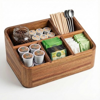 Dstuff Acacia Wood Coffee Station Organizer for Countertop, Tea Organizer and...