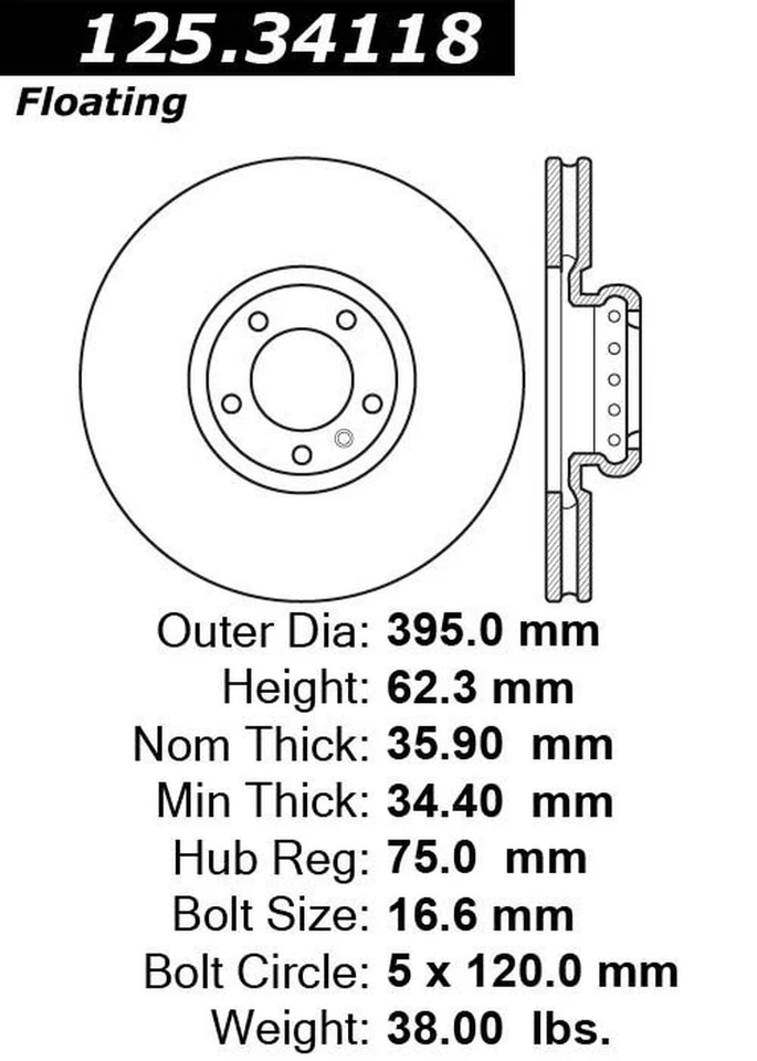 Rotor de freno de disco Centric Parts 125.34118 para BMW X5 X6 10-18 Foto 3 de 4