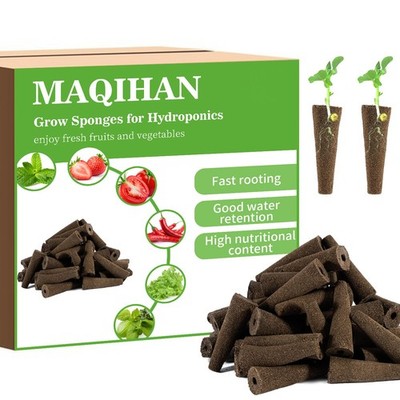 MAQIHAN 50 Grow Sponges for Hydroponics - Seed Pods Garden Brown 