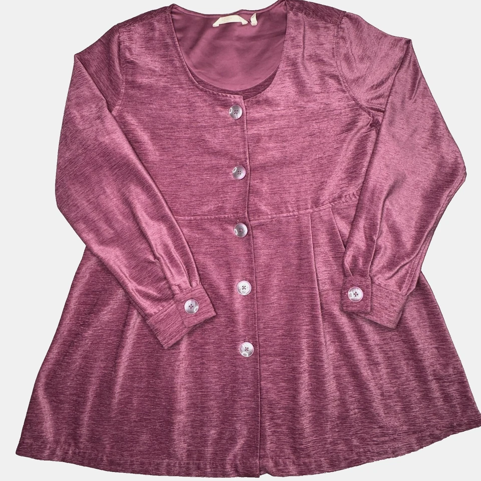 Camisa Soft Surroundings Mujer Grande Borgoña Botón Frontal Túnica Línea A 2CV93 Foto 3 de 4