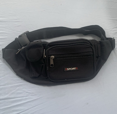 Black Nylon Sport Waist Pack 5L 3 Zip Pockets Adjustable 50in Strap Unisex