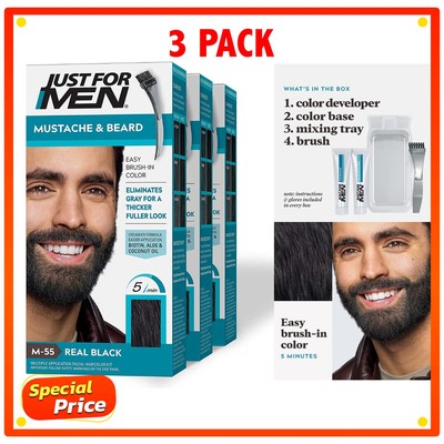 Just For Men M-55 REAL BLACK Mustache & Beard Brush In ( 3 boxes )