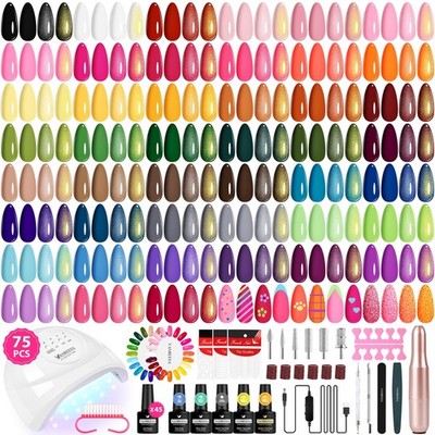 Gel Nail Polish Kit with U V Light and Nail Drill Kit 75 Pcs Gel Polish Nail ...