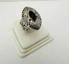 VTG 925 Sterling Statement Filigree Band w/ Designer Look Black Stone Sz 8.5