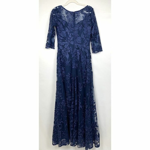 NWT La Femme 28053 Floral Embroidered Mesh A-Line Gown Dress Navy Blue 6 - Picture 9 of 12