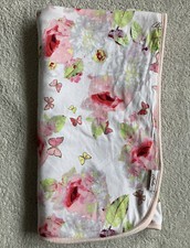 Ted Baker Baby Girl White Floral Pink Gold Blanket Pram Moses Pushchair 70x70cm