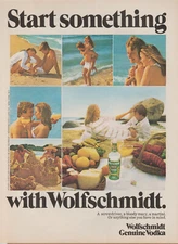 1975 Wolfschmidt Vodka - Playful Beach Couple Build Sand Castle - Print Ad Photo