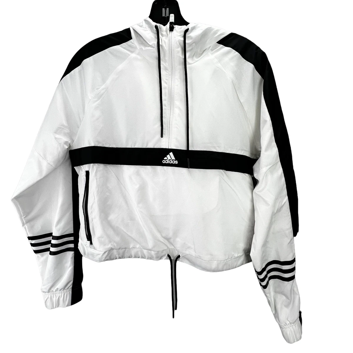 Adidas windbreaker womens clearance black and white