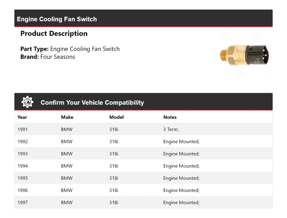 Interruptor de ventilador de refrigeração do motor BMW 318i 1991-1997 4 estações 1992 1993 1994 1995 - Imagem 2 de 4