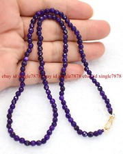 New 4mm Purple Amethyst Faceted Gemstone Round Beads Necklace