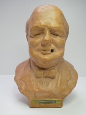 VINTAGE WINSTON CHURCHILL POTTERY BUST STATUE SOUVENIR CIGARETTE LIGHTER VBV