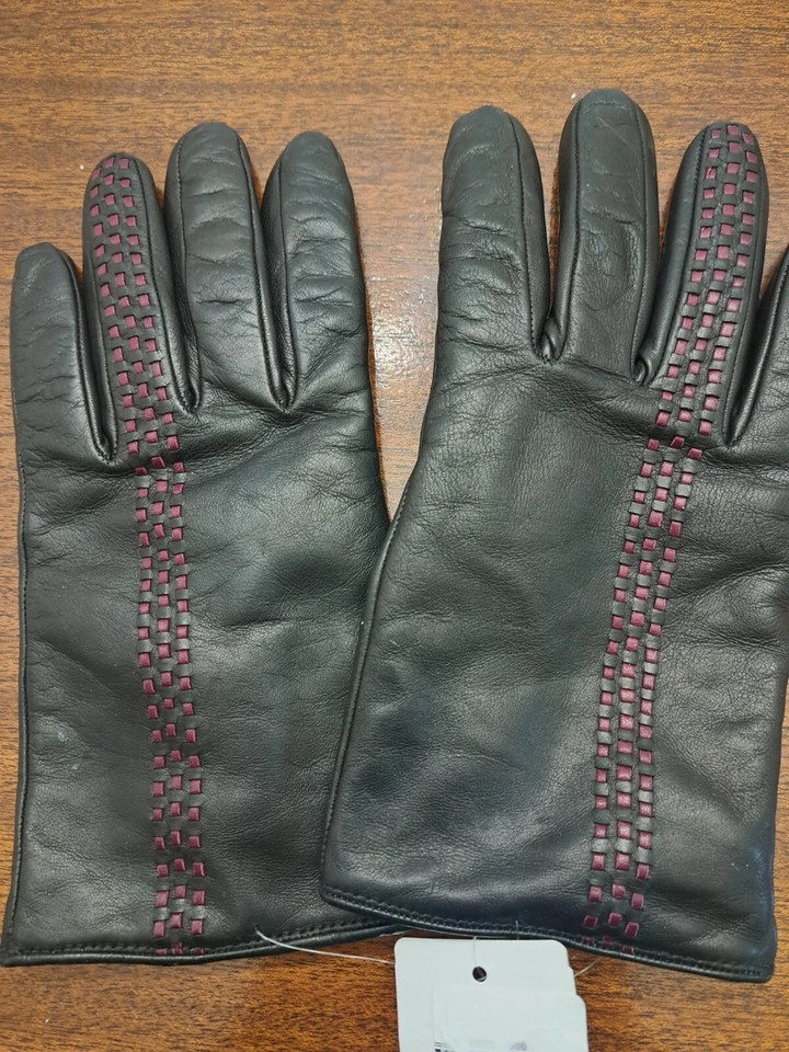Guantes de cuero negros tejidos Portolano para mujer talla 7 1/2 Foto 2 de 4