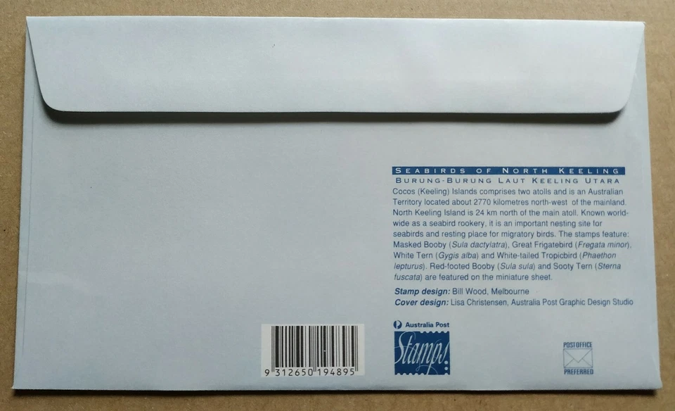 1995 Australia Cocos Keeling Islands Sea Birds MS FDC (2 covers incl Jakarta OP) - Image 3 of 4