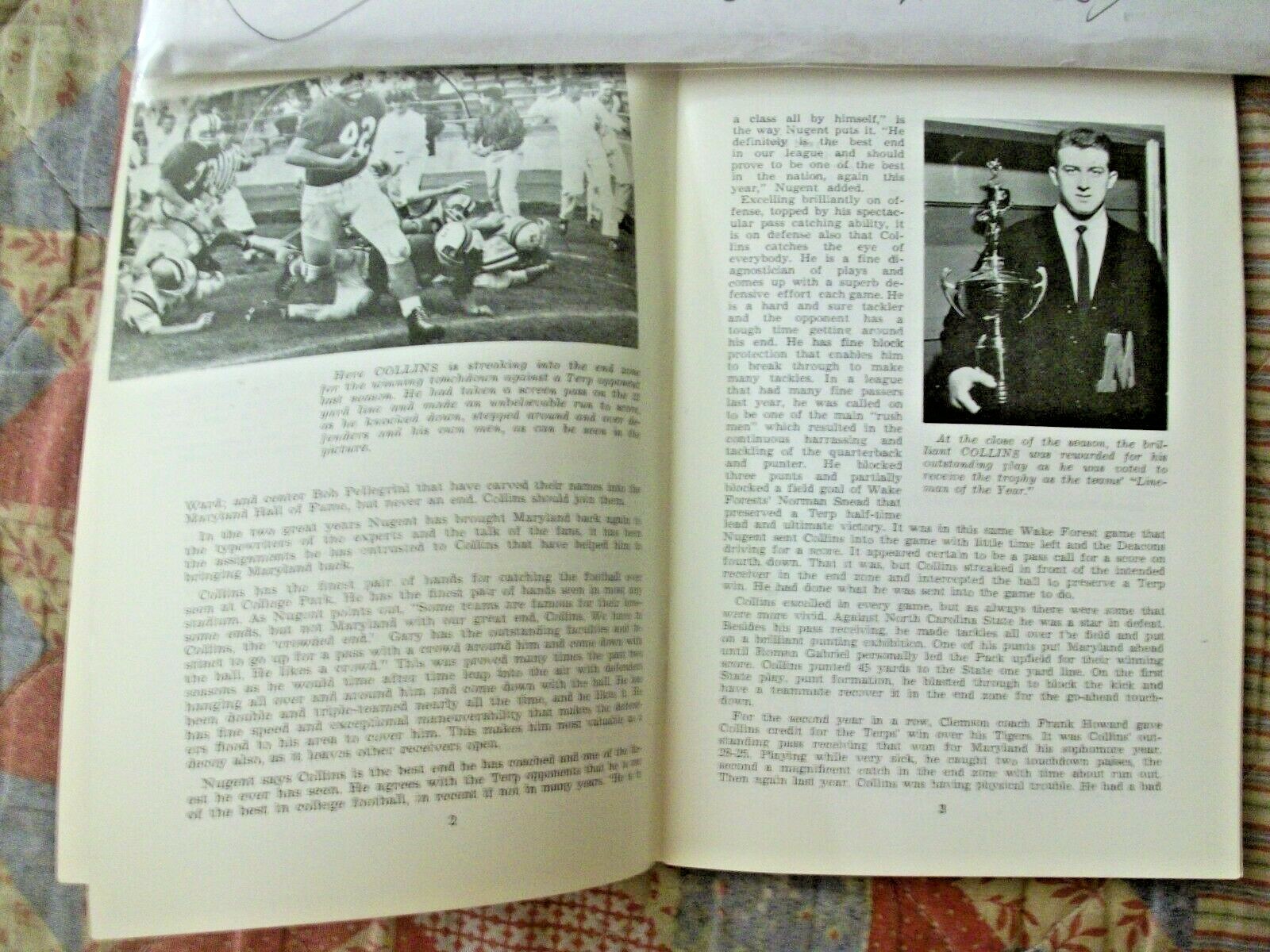 1961 MARYLAND FOOTBALL MEDIA GUIDE Yearbook GARY COLLINS CLEVELAND