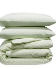 AQUA Seersucker Duvet Cover  2 Pillow Cases Queen White/Green 3 Pcs Set 175