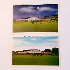2x Vintage Linen Postcards: Handley High School Day & Moonlight, Winchester, VA