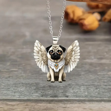 Pug Angel Necklace Dog Puppy Animal Nature Acrylic Pendant