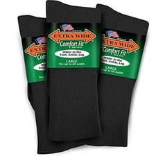 EXTRA WIDE DRESS SOCKS Comfort Fit Diabetic Stretchy --Made in USA -- 3 PAIRS--