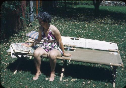 Mature Swimsuit Woman on Cot Reads Sunday Newspaper Comics Vtg 1950s Slide Photo eBay