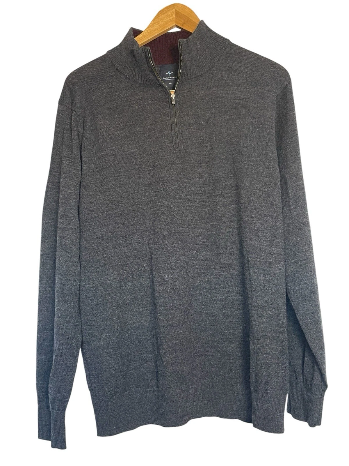 TailorByrd Men’s Sweater XL 1/4 Zip 100% Marino Wool Gray Classic Golf Academia