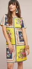 Farm Rio Anthropologie Regal Yellow Tropical Floral Shift Dress Size Small