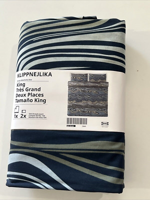 Ikea KLIPPNEJLIKA King Duvet Cover + 2 Pillowcases Bed Set Blue/Multicolor New