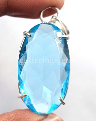 IGL 62.5 Ct Oval Cut Blue Topaz Natural 925 Silver Pendant Gemstone 25A