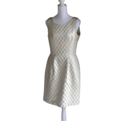 White House Black Market Jacquard Sz Champagne Metallic Sleeveless Lined  Dress