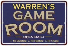 WARREN'S Blue Game Room Personalized Sign Metal Wall Decor Gift 112180002472