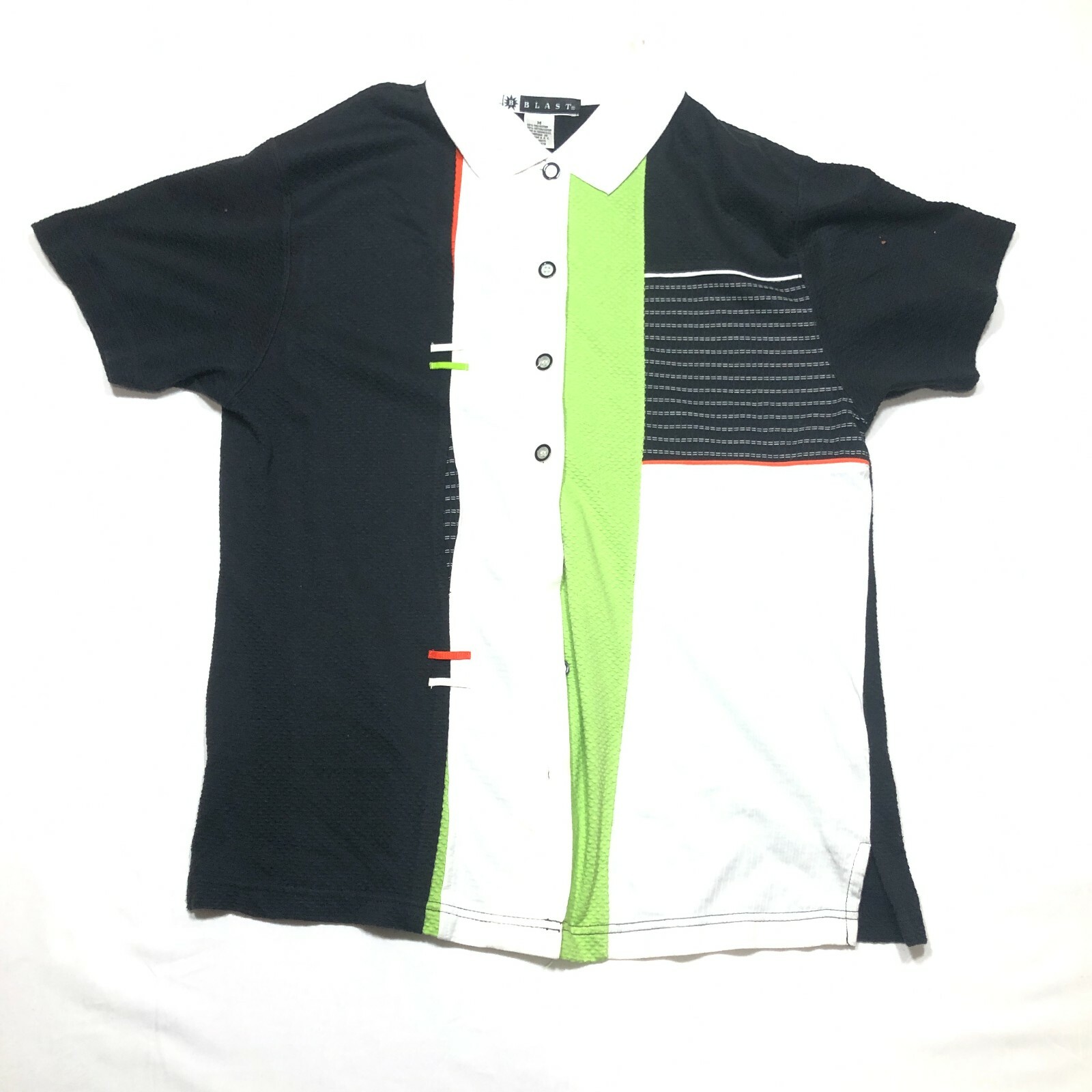 Vintage Blast Polo Shirt Mens M Black Green White Color Blocking Cotton Blend