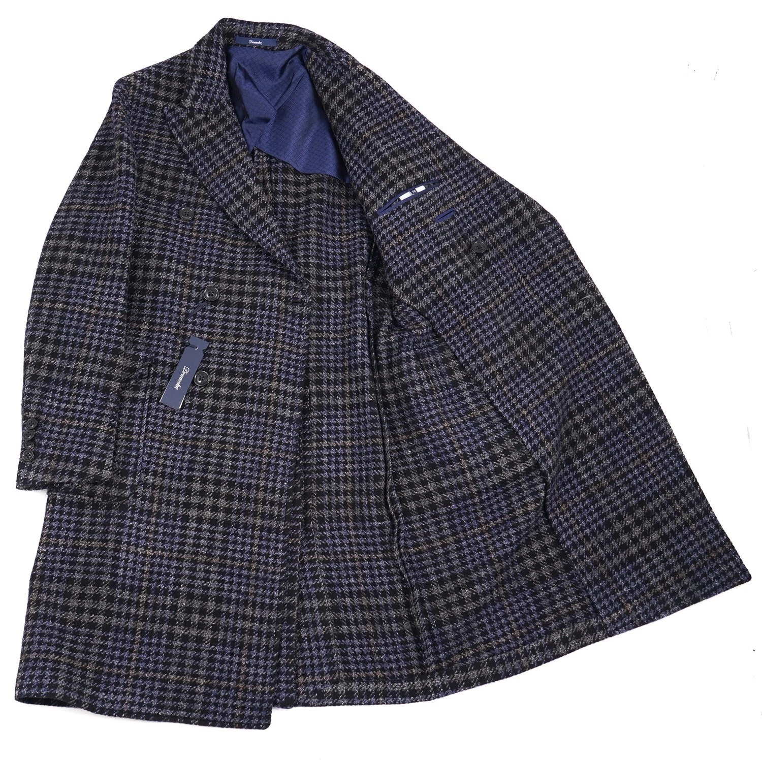 Drumohr Gray-Blue Layered Plaid Wool Overcoat 40R (Eu 50) Outer Coat NWT image 2
