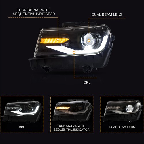 Customized LED Headlights with DRL Sequential Turn Signal for 2014 2015 Camaro - Picture 6 of 12