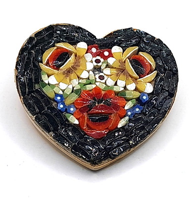 #ad Vtg Micro Mosaic Multi Color Brooch Pin Fashion Jewelry Italy Heart Shape Floral $38.40