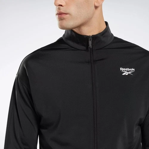 Reebok Mens Regular fit Track Jacket Coat Size M Black Solid MSRP $50 Black image 6