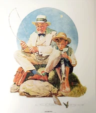 Fishing Norman Rockwell Vintage 1990 Double Sided Book Print
