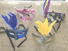 Lot Of 4 Masquerade Carnival Adult Mask Glittery Yellow, Blue, Pink..