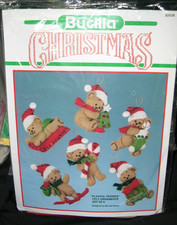Vintage Bucilla Christmas "Playful Teddies" Felt Ornaments Kit Set of 6 - Sealed