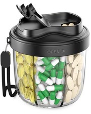 Pill Organizer,Pill Dispenser with 7 Large Compartments,Portable Dark Black