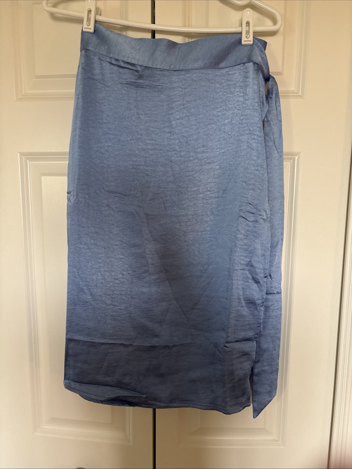 Wildfang Empower Satin Wrap Skirt Womens Medium Blue Midi Adjustable Side Tie