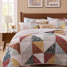 Quilt Set Queen Size, Patchwork Burnt Orange Floral Quilt Sets, Reversible Bedsp