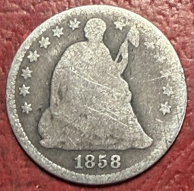 1858 Seated Liberty Half Dime. Free Shipping