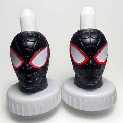 Good 2 Grow Lot Of 2 Juice Bottle Toppers Marvel Black Suite Spider-Man