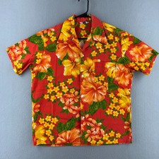 Vintage 60s Hawaiian Shirt Mens L Lauhala Aloha Loop Collar Cotton Bark Cloth
