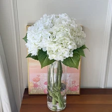 White Artificial Hydrangea Flowers Real Touch, 3 Pack 21" Realistic Faux Late...