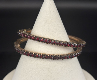 Pair Victorian Gold Filled Garnet Bangle Bracelets Wrist Size 5.5