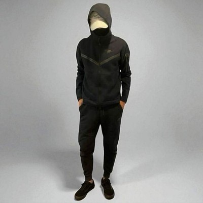 NIKE Tech Fleece Windrunner Tracksuit Set Up Top & Bottom Black XL